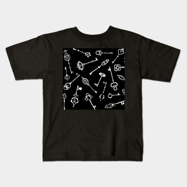 Skeleton Keys Black and White Palette Kids T-Shirt by HLeslie Design